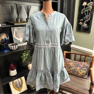 Marie Oliver A-Line Dress – XS – Sage Green Cotton-Silk Blend